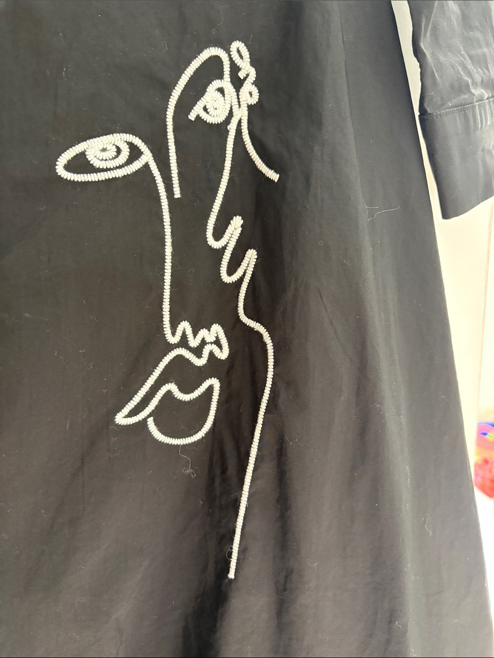 Gracia Black Button-Up Tunic with White Line-Face Embroidery - Picture 4 of 4